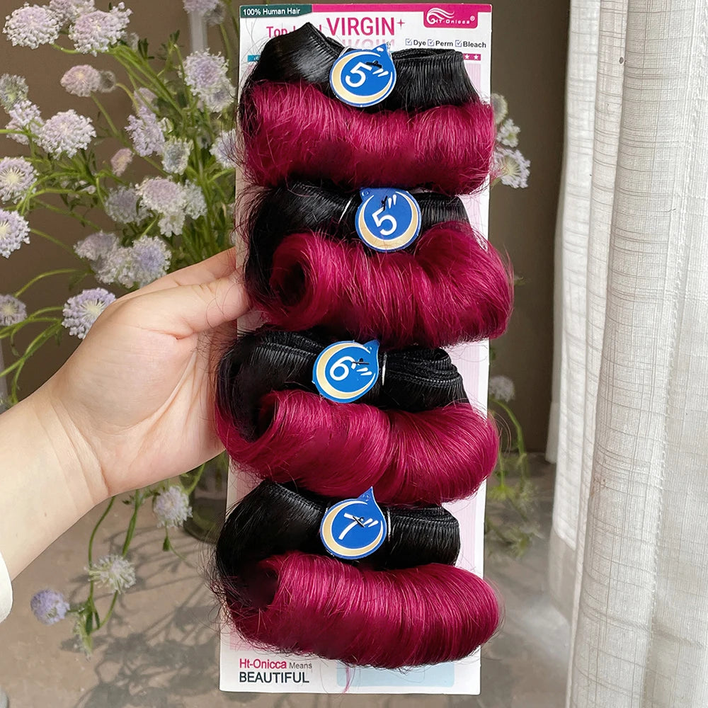 4Pcs/Lot Loose Wave Hair Extensions 100% Human Hair Bundles 1B 27 30 99J Burgundy Colored Indian Human Hair Weave Bundles