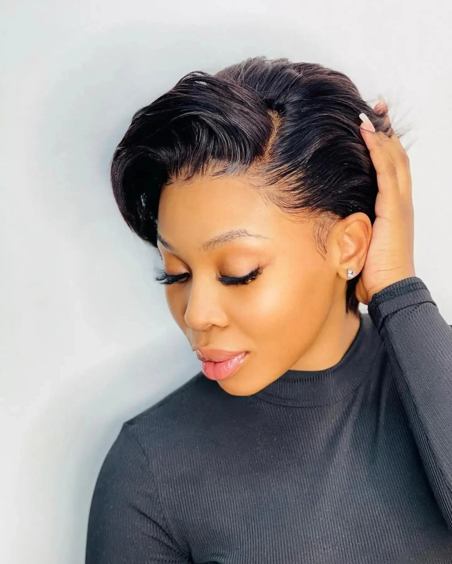 Brown Colored Pixie Cut Short Highlight Lace Human Hair Wigs For Women Ombre Short Brazilian Human Hair Wig Straight Pre Plucked