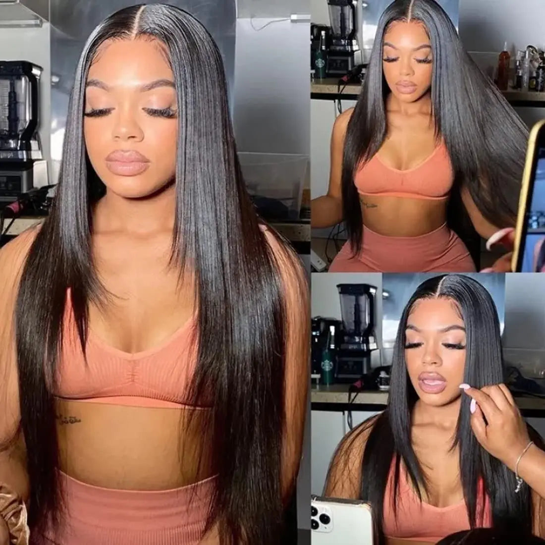 Reddish Brown Layered Lace Front Wig 13X6 Copper Red Straight Lace Front Wigs For Women Synthetic Glueless Heat Resistant Wigs