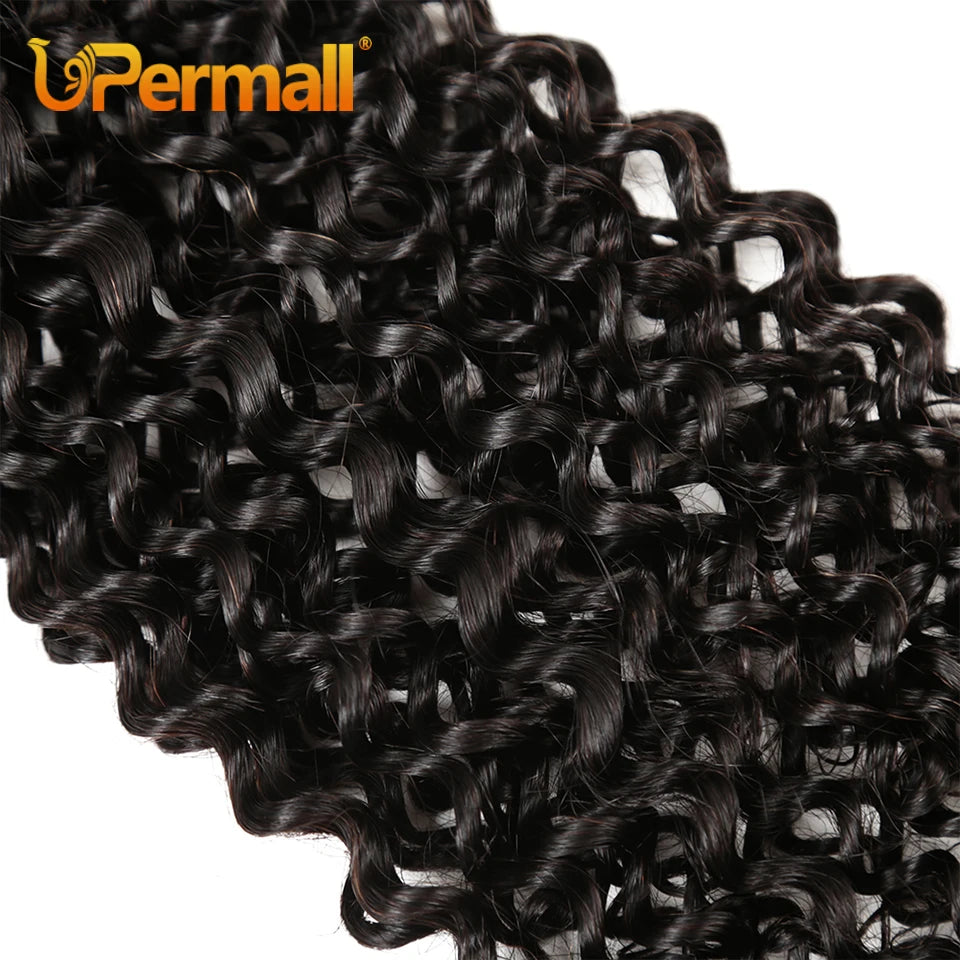 Upermall 2/3/4 Kinky Curly Human Hair Bundles With Frontal HD Transparent 13x4 Brazilian Jerry Curl Weave and Frontals Soft 10A