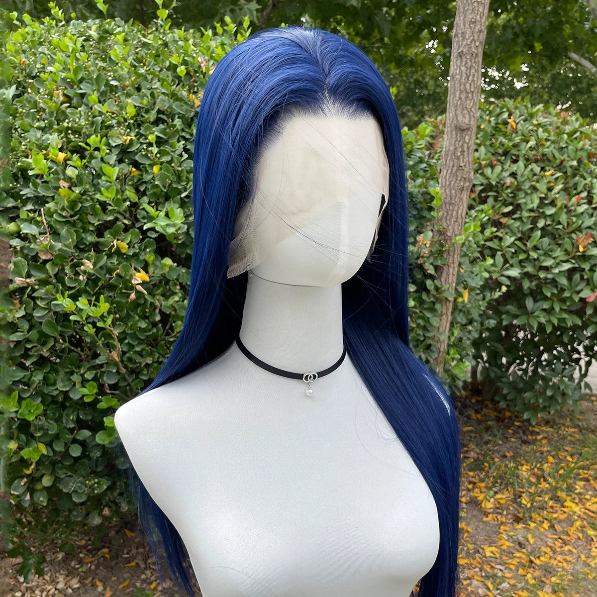 Dark Blue 13X4 Synthetic Lace Front Wigs for Women 26 Inch Long Sliky Straight Lace Wigs Half Hand Tied 150% Density Glueless