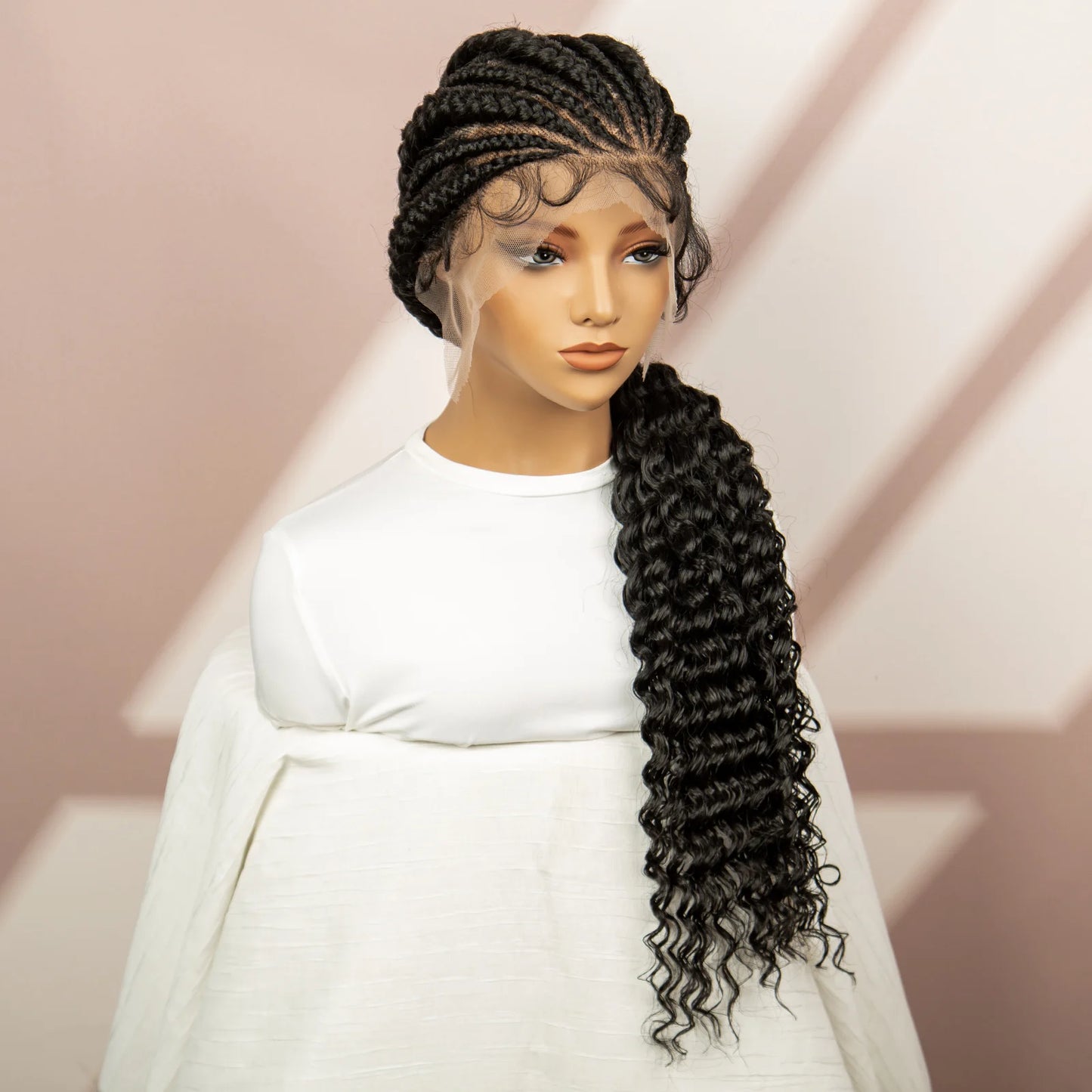 African Black Women Braided Wigs Double Lace Cornrow Braided Wig with Baby Hair Full Lace Frontal 30 Inch Natural Braiding Hair