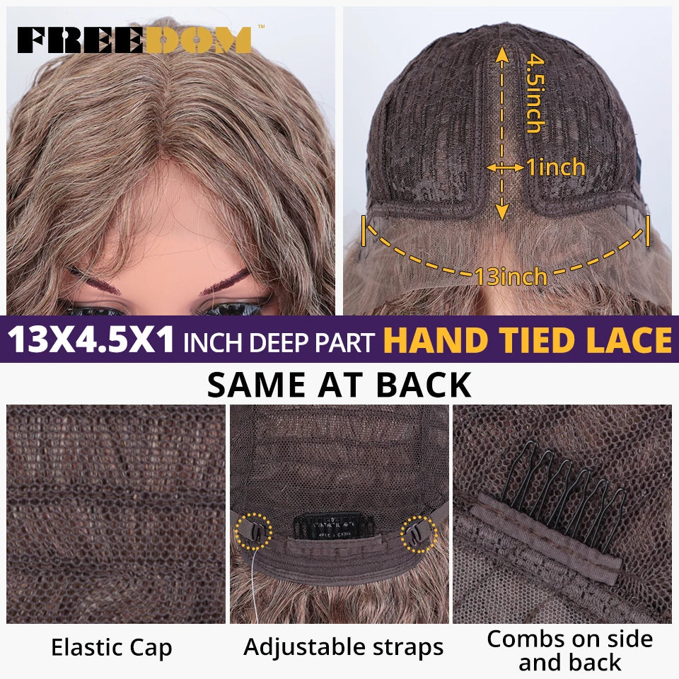 FREEDOM Synthetic Lace Front Wigs 34 Inch Super Long Curly Lace Wigs For Women Ombre Brown Lace Front Cosplay Wigs