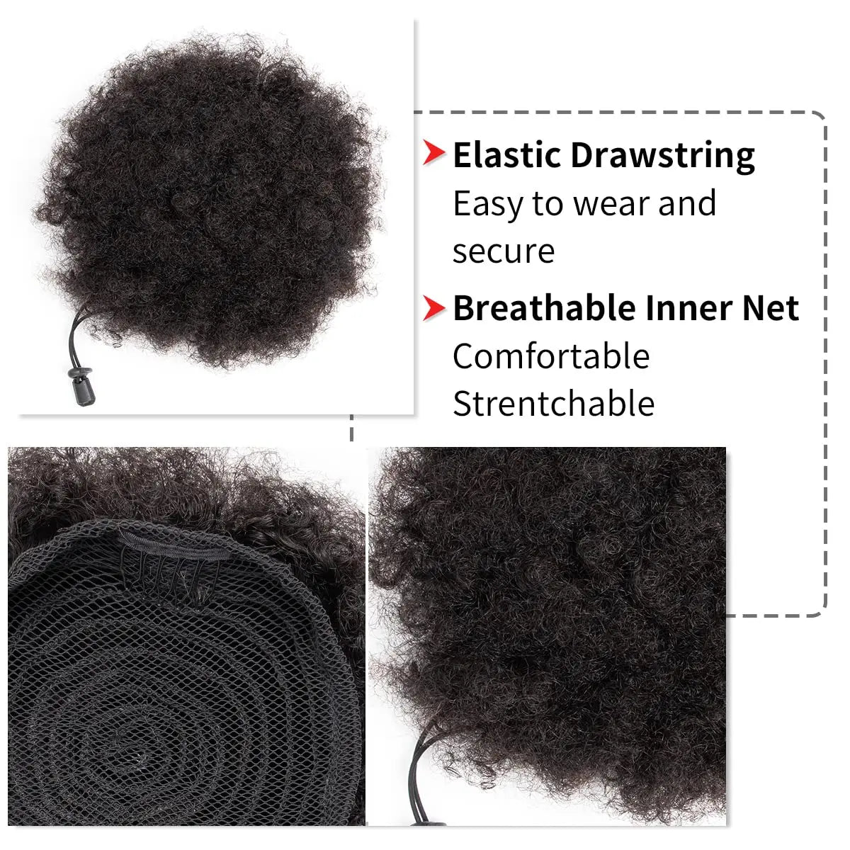 Afro Kinky Puffs 100% Human Hair Buns Ponytail 12A Brazilian Short Curly Drawstring Ponytail Extensions For Black Women
