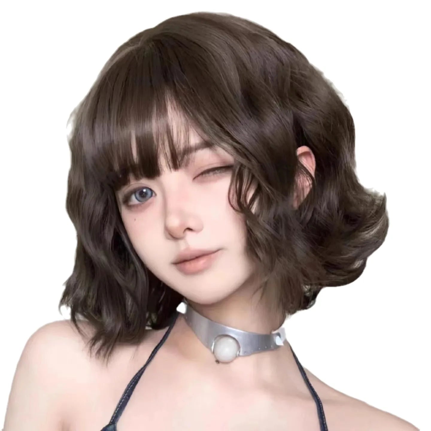 Black short curly hair high quality synthetic wig fashion natural big wave wig ladies wig