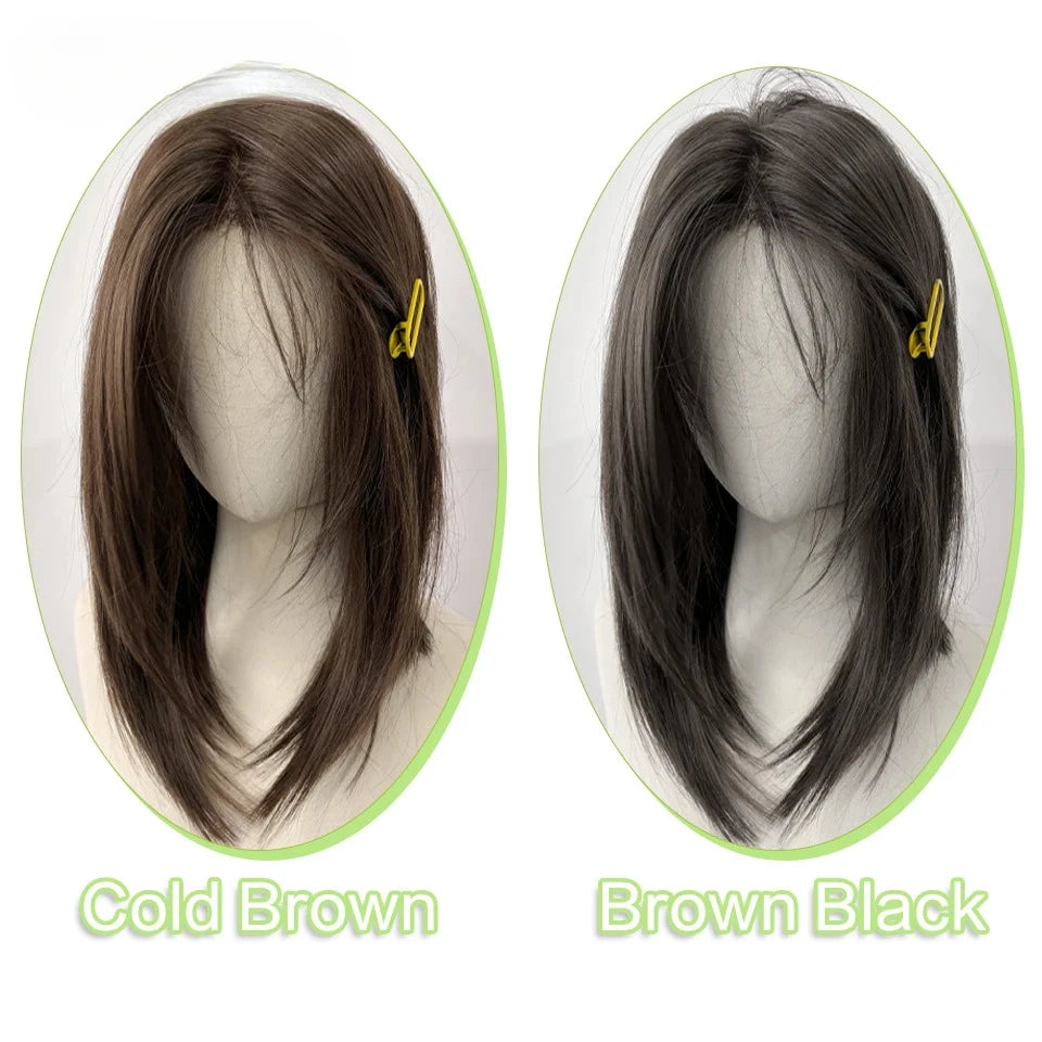 Shoulder Layered Synthetic Wig For Women Daily Use 16Inch Heat Resistant BOB Wig With Lace Front Brown Black Lolita Cosplay Wigs