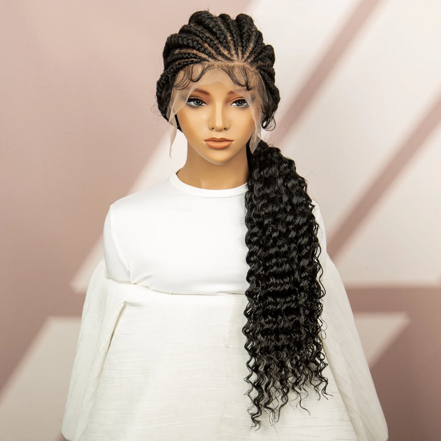 African Black Women Braided Wigs Double Lace Cornrow Braided Wig with Baby Hair Full Lace Frontal 30 Inch Natural Braiding Hair