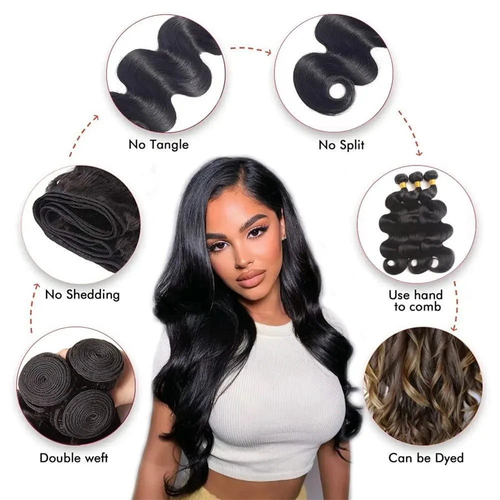 Body Wave Bundles Human Hair Brazilian Hair Weave Bundles 1/3/4 Bundle Deals Human Hair Extensions Natural Colored Hair Tissage