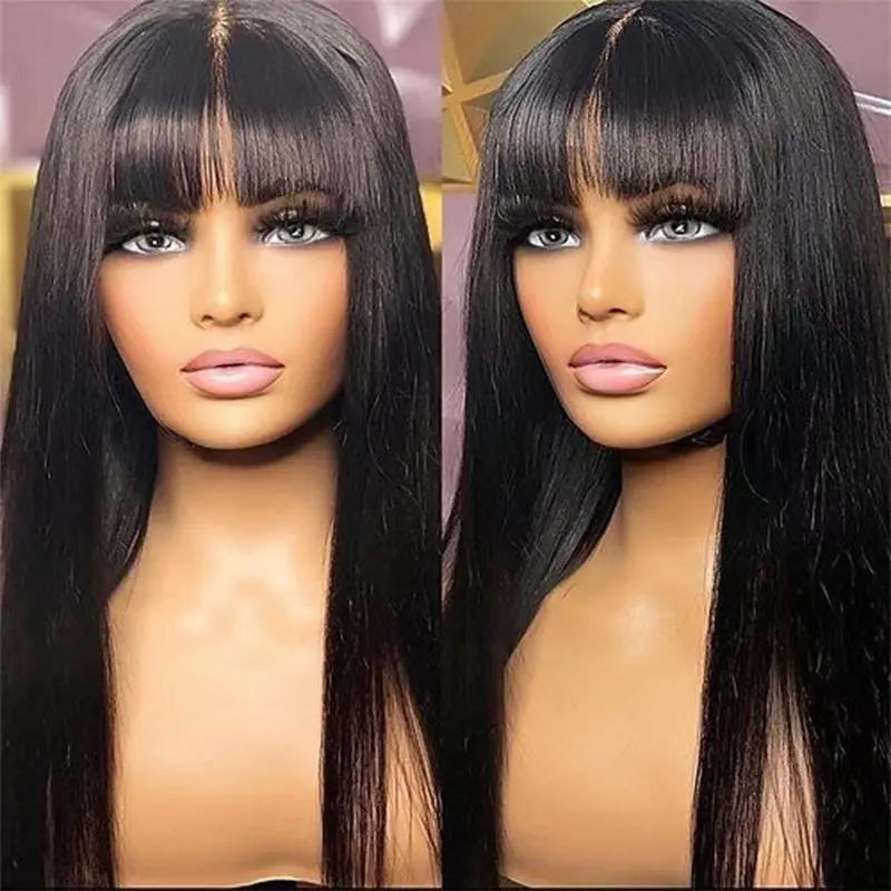 Long Straight Wigs With Bangs Human Hair Fringe 360 Full Lace Front Wig Brazilian Raw Vietnamese Hair Gluless HD Frontal Wigs
