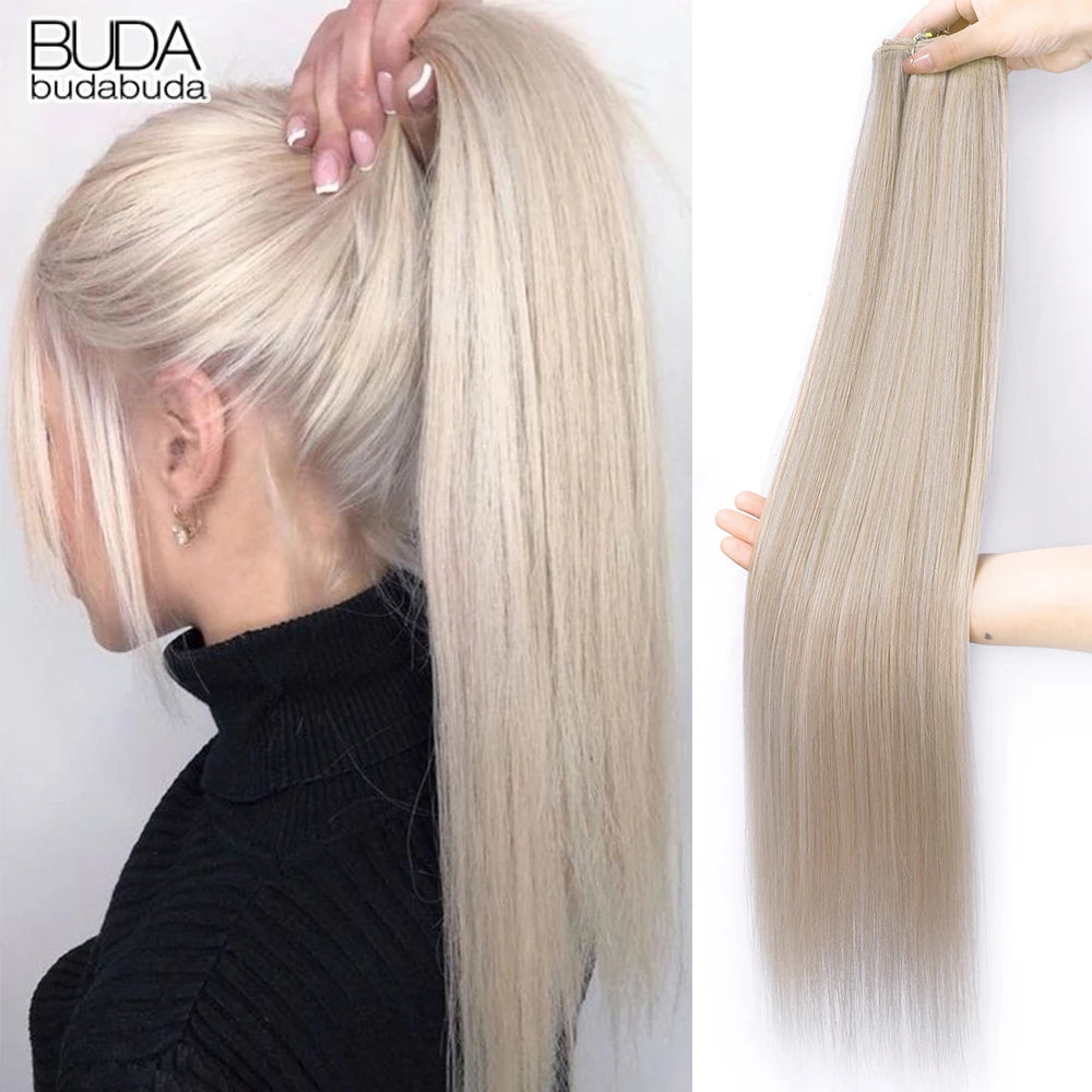 26Inch Synthetic Straight Hair Weave Hair Bundles 150g Natural Long Hair Extensions Yaki Straight Hair Weaving For Women Fake