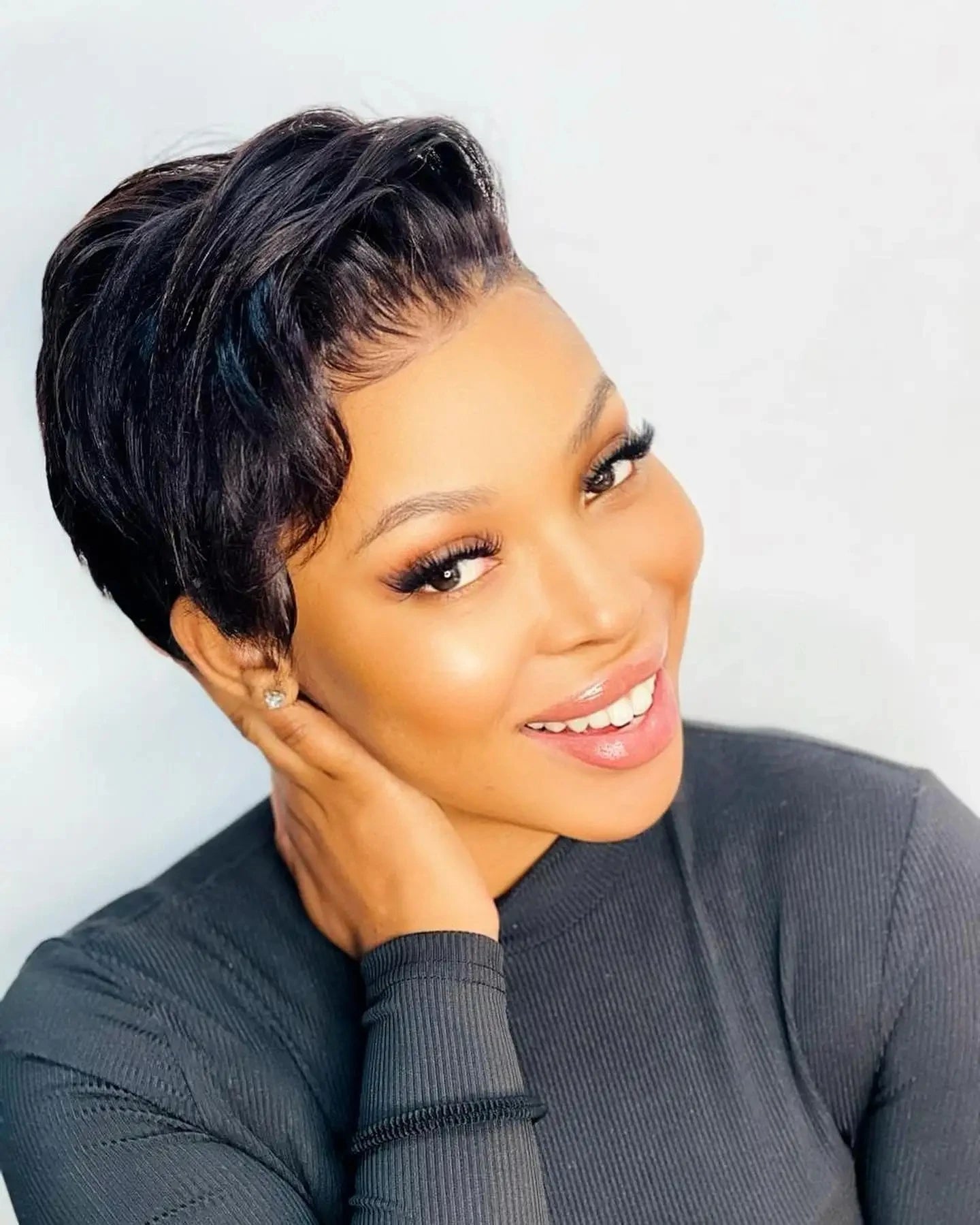 Brown Colored Pixie Cut Short Highlight Lace Human Hair Wigs For Women Ombre Short Brazilian Human Hair Wig Straight Pre Plucked
