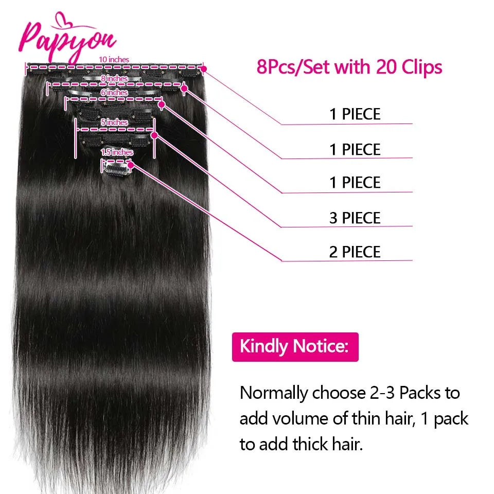 Clip In Hair Extensions Human Hair Thick Straight Clip In Natural Black Color Clip Ins Remy Hair 26 28 30 32 Inch For Women