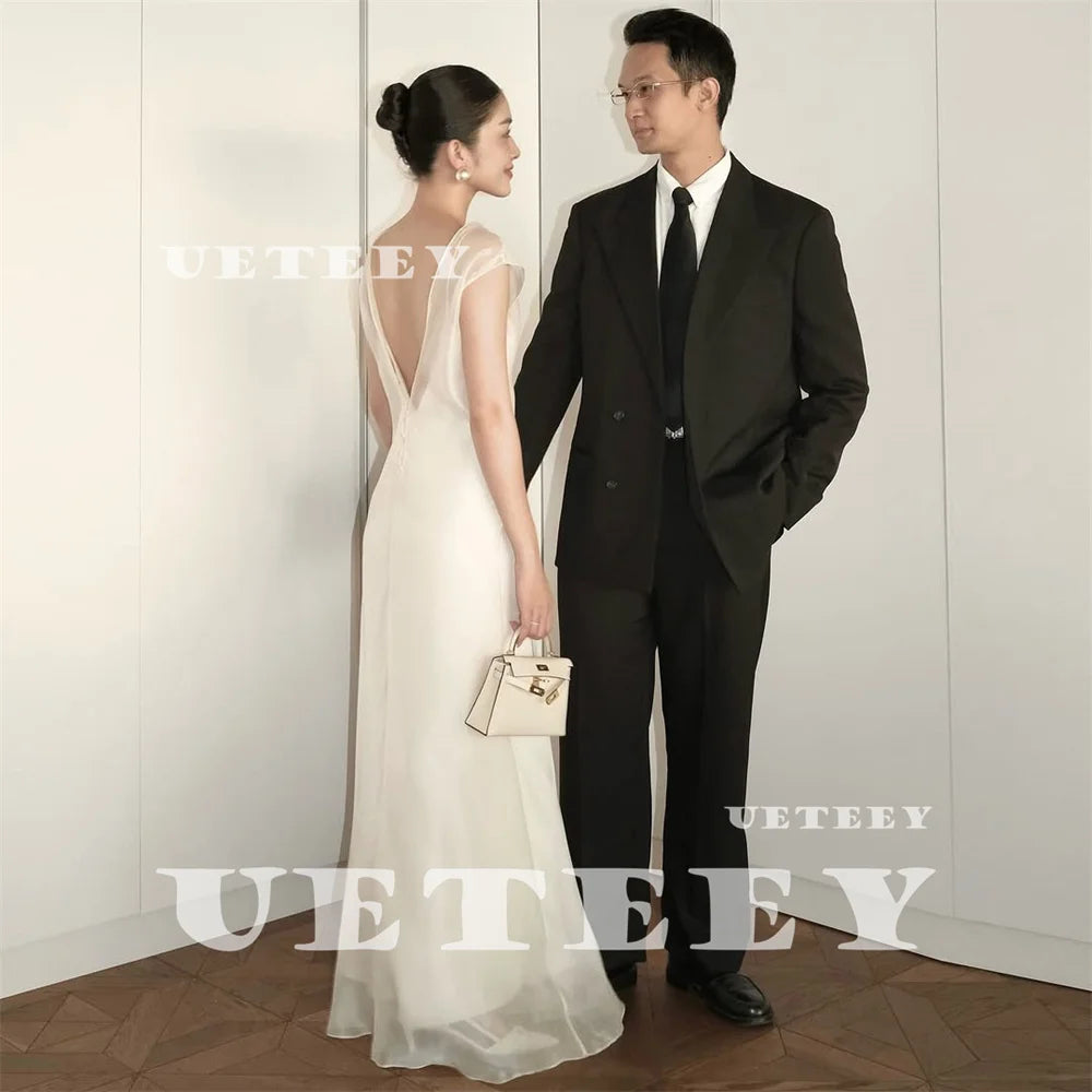 UETEEY Customized Korea Simple Elegant Satin And Tulle Mermaid Wedding Dress For Women Open Back Court Train Bridal Gown