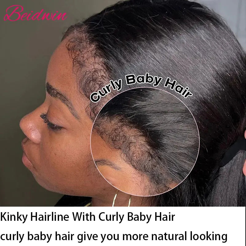 180 Density 13x4 Human Hair Lace Wig 34 Inch Brazilian Straight 4C Kinky Edges Wigs Transparent Lace Front Wigs For Women