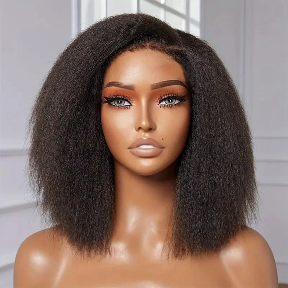 Yaki Straigt Bob Wig Glueless Lace Front Human Hair Wig For Women Kinky Straight Short Bob Ready To Wear HD Transparent Lace Wig