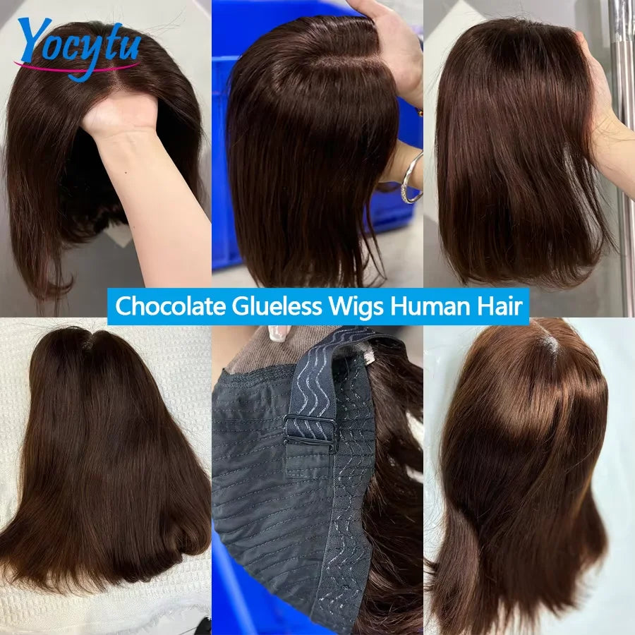 YOCYTU Chocolate Brown Lace Front Wigs 12 Inch Glueless Wigs Human Hair For Women 4X4 Bob Wig Human Hair 3 Days Delivery France