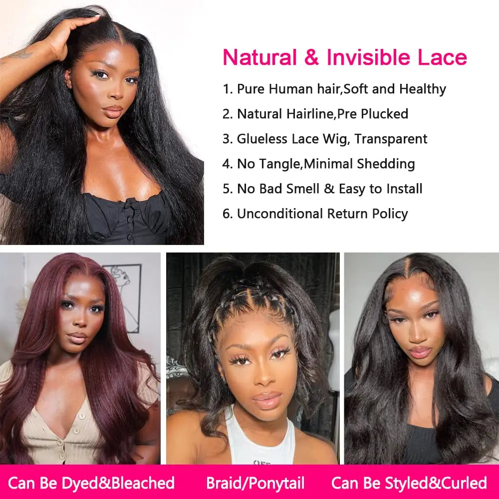 Kinky Straight Human Hair Wig 13X4 Kinky Straight Wig Human Hair Pre Plucked With Baby Hair Yaki Straight Human Hair Wigs