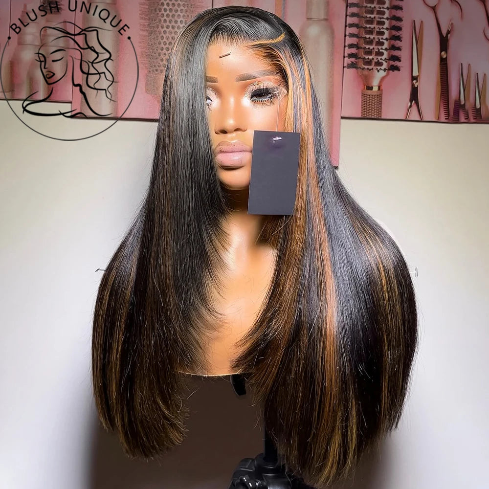 Reddish Brown Layered Lace Front Wig 13X6 Copper Red Straight Lace Front Wigs For Women Synthetic Glueless Heat Resistant Wigs