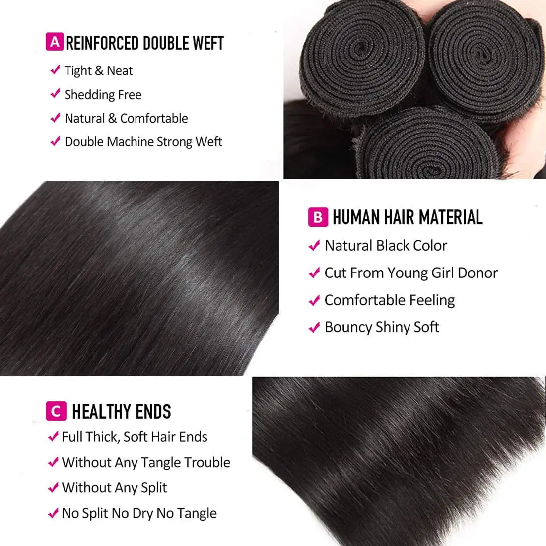 Straight Human Hair Bundles with Closure 100% Unprocessed Brazilian Human Hair 3 Bundles with Frontal 4x4 Closure with Baby Hair