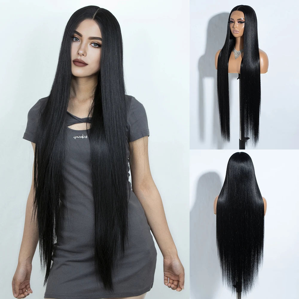 Synthetic Lace Front Wigs Highlight Brwon Blonde Black Wig For Women Long Straight Lace WIg 38Inch Synthetic Heat Resistant Wig