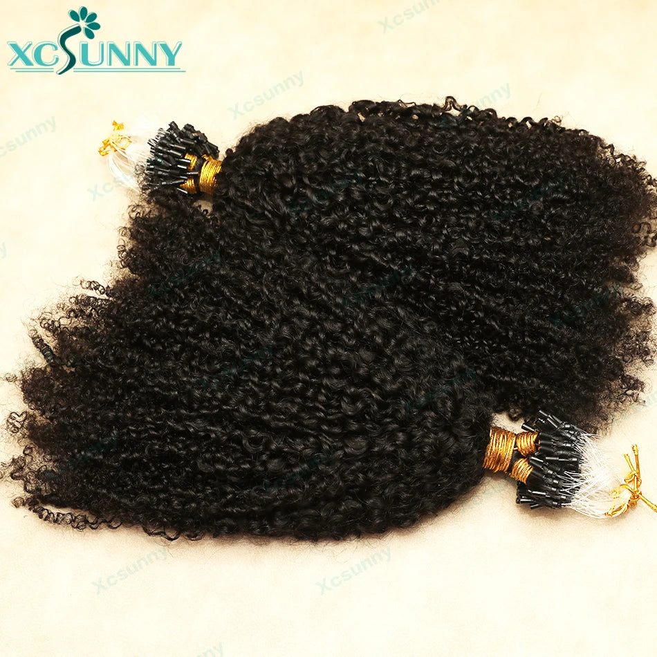 Microlink Hair Extensions Kinky Curly Color 4 Micro Ring Loop Hair Extensions Human Hair For Women Microring Hair Extensions