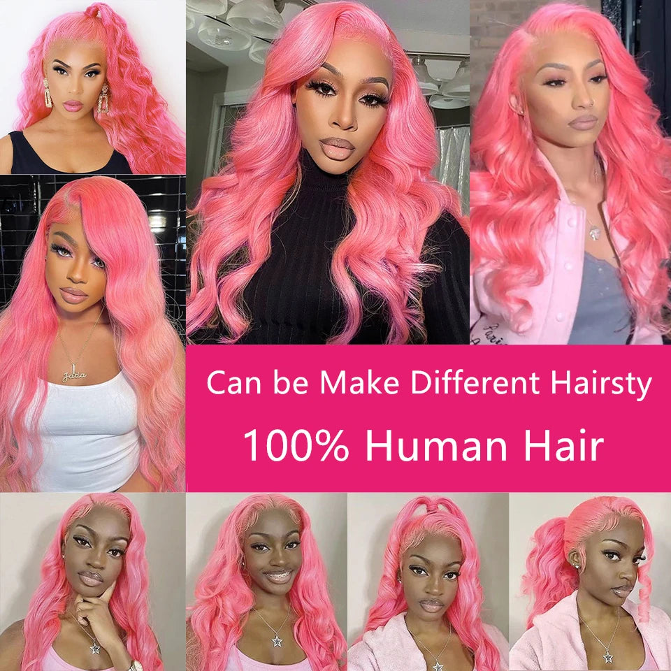 13x4 Body Wave Light Pink Lace Front Wig Human Hair Wigs Colored Wig Transparent 13x6 Hd Lace Frontal Wigs For Women 180 Density
