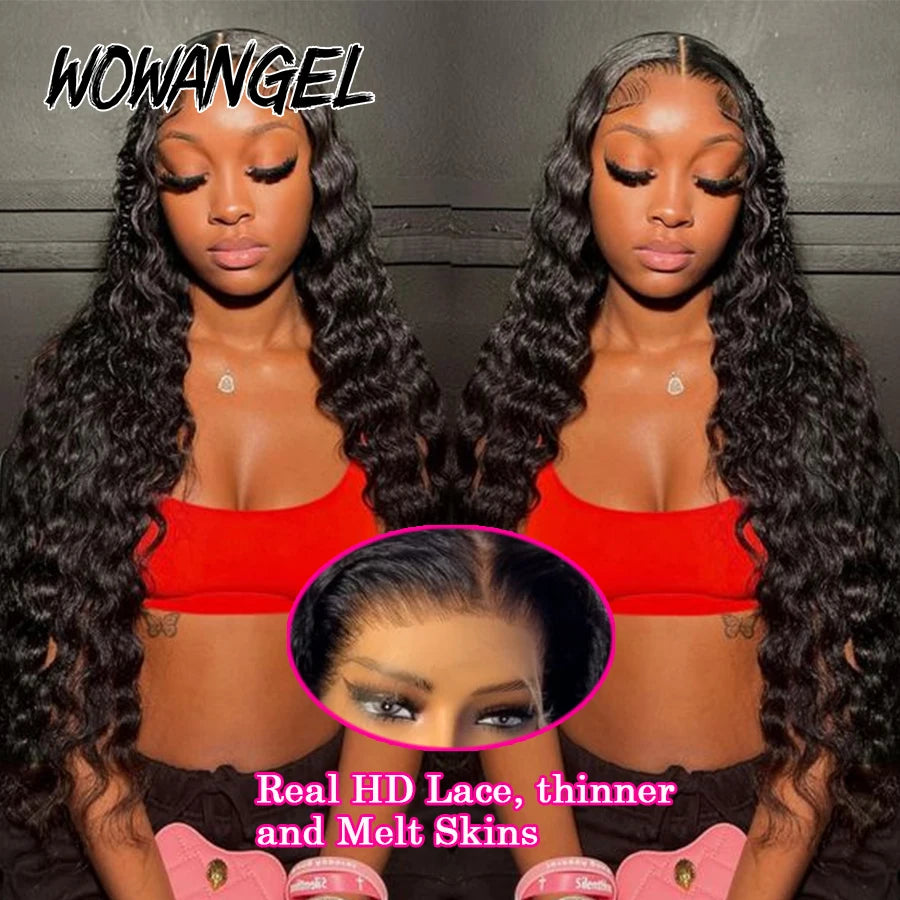 Wow Angel 34in Deep Wave Wigs 5x5 HD Lace Closure Wigs Melt Skins Glueless Human Hair Wigs Wear To Go Brazilian Hair For Women