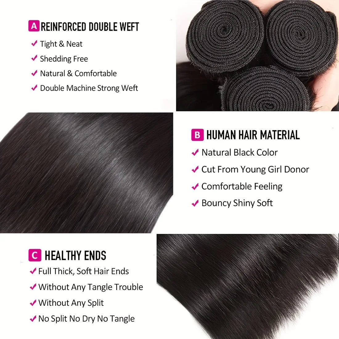 Human Hair Bundles Natural Human Hair Weave Brazilian Hair Extensions Bone Straight 26 28 30Inch 1/3/4 Bundles 50g Double Weft