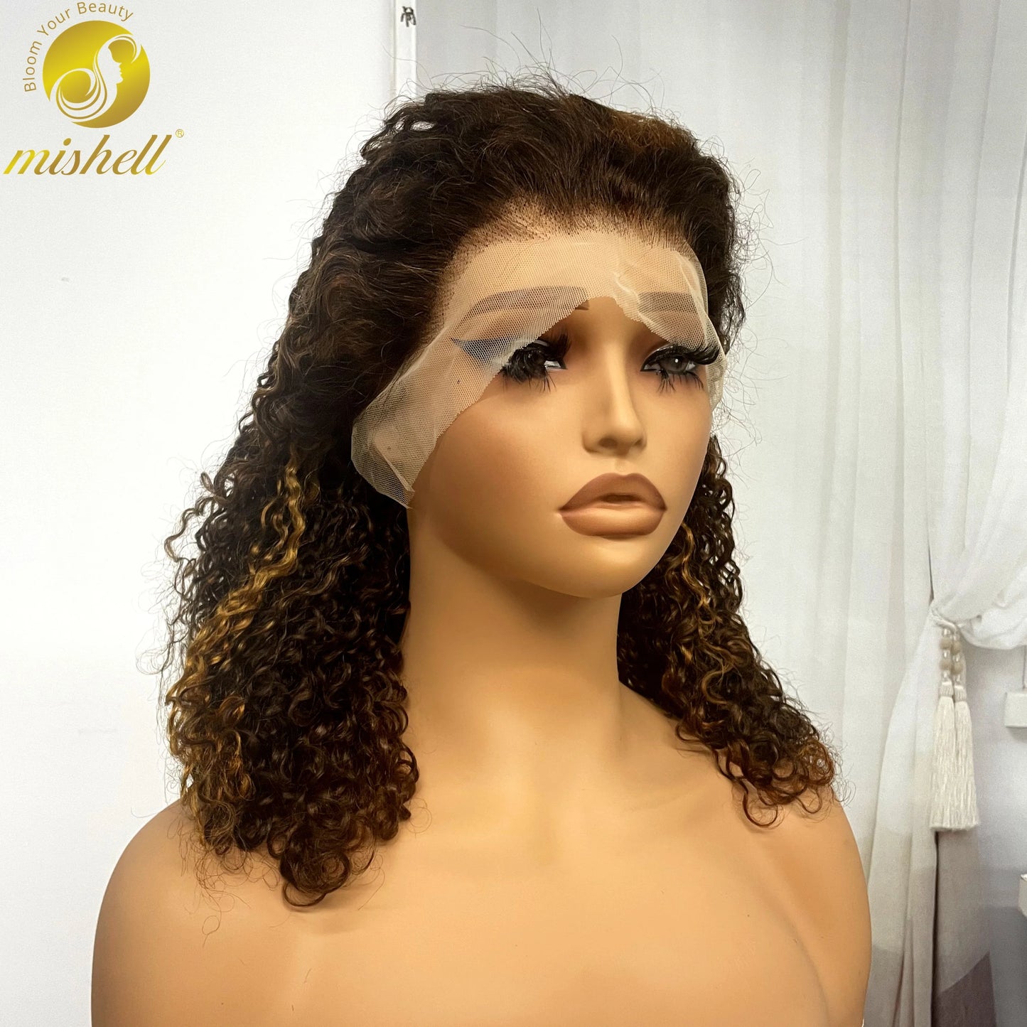 350% Density 13x4 Lace Frontal Pixie Curly Human Hair Wigs 12A Colored Water Wave Raw Burmese Bouncy Curly Hair Wigs for Women