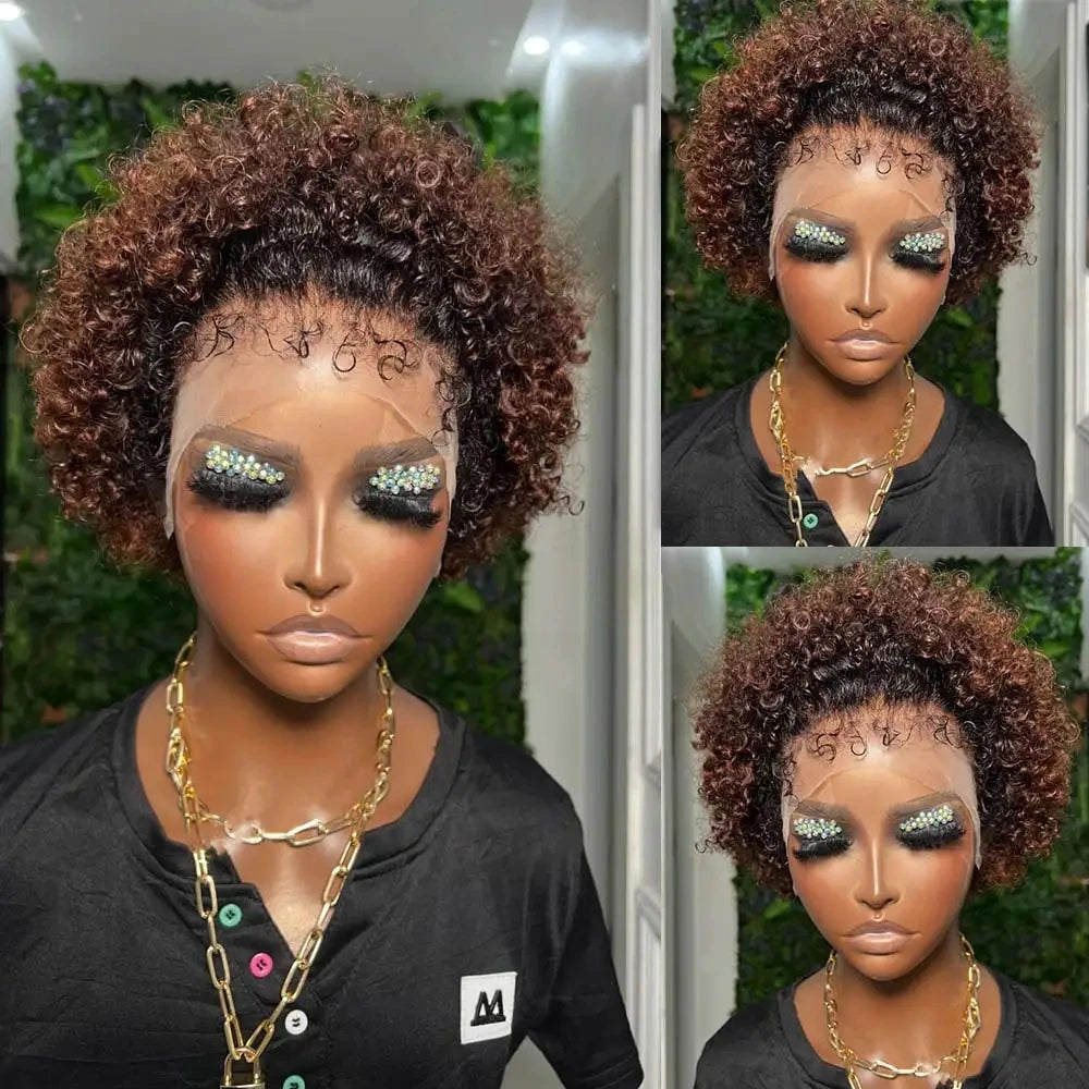Kinky Curly Edges Natural Hairline Pixie Cut Wig Kinky Curly Human Hair Glueless Wig Short Bob Full Machine Made Wigs Ready Wear