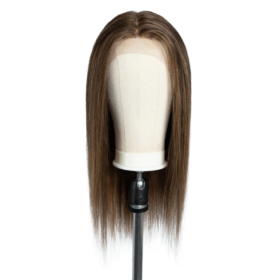 Sleek Human Hair Wigs Blonde Lace Front Wig For Women Straight Bob Wig Lace Closure Gold Brazilian Wigs Highlight Cosplay Wigs