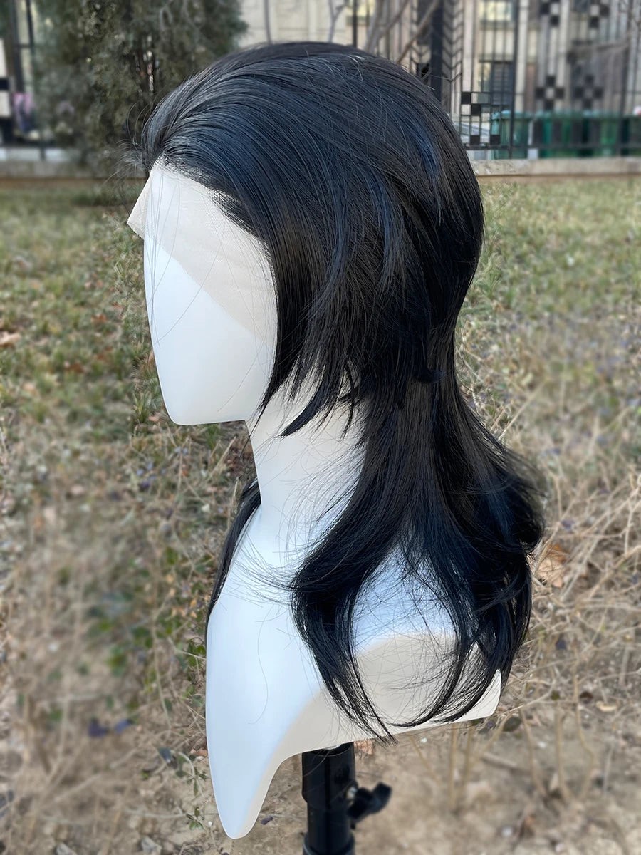 Mullet Cosplay Wigs for Black Women Rocker Men Shoulder Length Synthetic Hair 13X4 Lace Front Wigs Glueless Natural Hairline