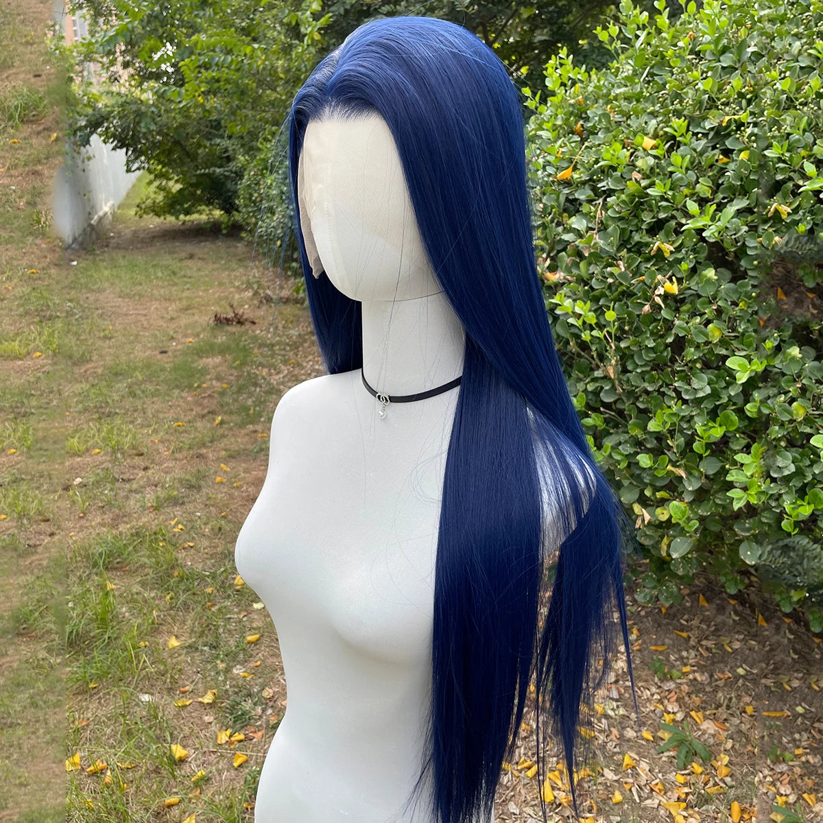 Dark Blue 13X4 Synthetic Lace Front Wigs for Women 26 Inch Long Sliky Straight Lace Wigs Half Hand Tied 150% Density Glueless