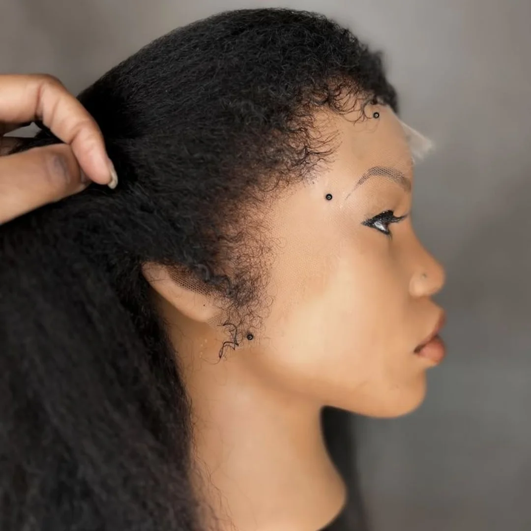 26Inch Soft Yaki Preplucked Black Color 180Density Kinky Straight Lace Front Wig Synthetic Baby Hair Glueless Daily Wear Wig