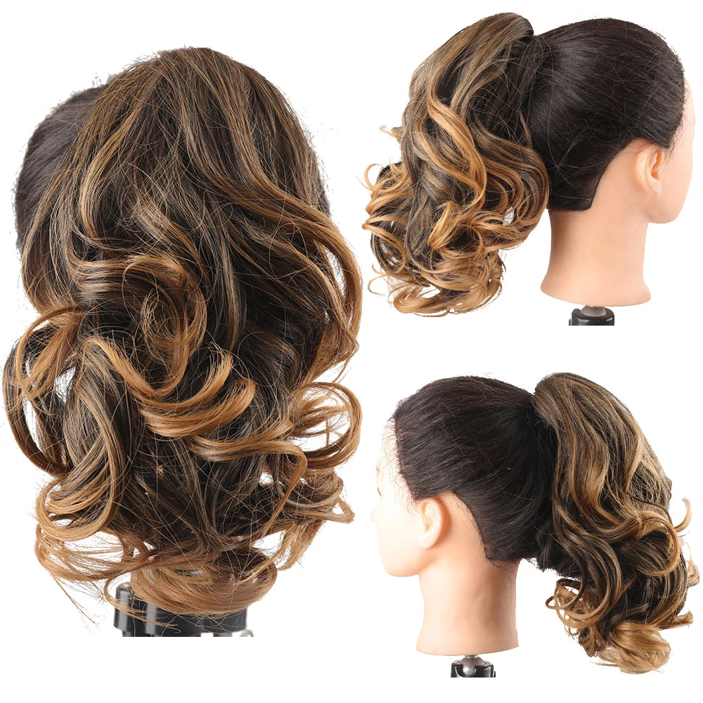 Synthetic Claw Clip In Short Ponytail Curly Pony Tail Clip-on hair False Wig House Pony Extension Hairpiece For Women
