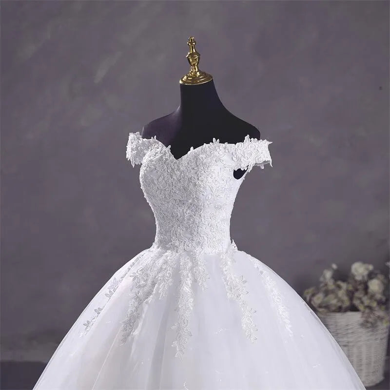 Ashley Gloria Pure White Wedding Dresses Elegant Boat Neck Ball Gown Simple Vestido De Noiva Plus Size Robe De Mariee