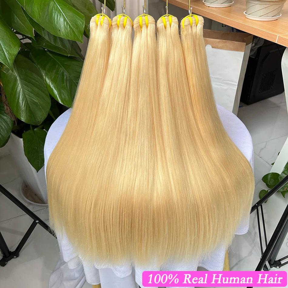 Double Drawn #613 Blonde Colored Bone Straight Human Hair Bundles 1/2/3/4 Pcs 100% Human Hair Weave Hair Extensions For Women