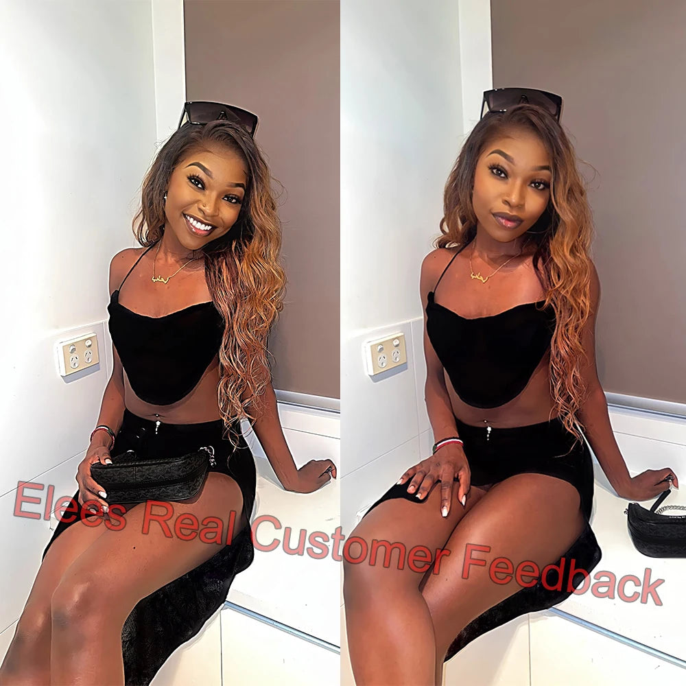 Ombre Human Hair Bundles With Closure Body Wave 100% Unprocessed Virgin Hair Brown Blonde Colored 3/4 Bundles With Closure