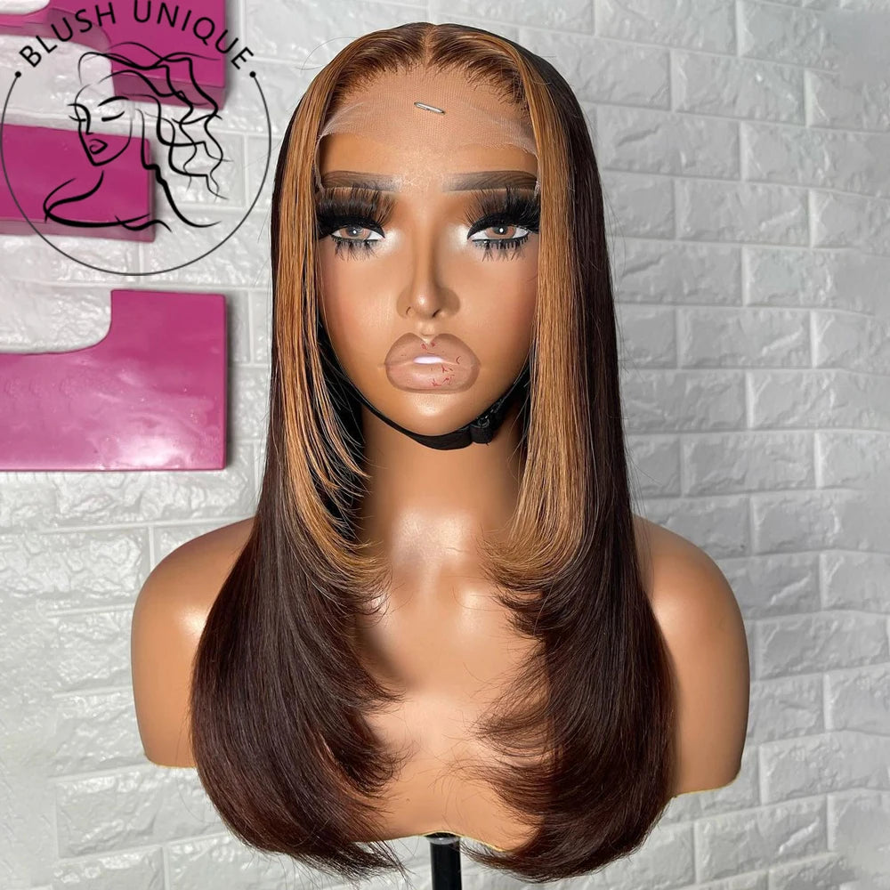 Reddish Brown Layered Lace Front Wig 13X6 Copper Red Straight Lace Front Wigs For Women Synthetic Glueless Heat Resistant Wigs