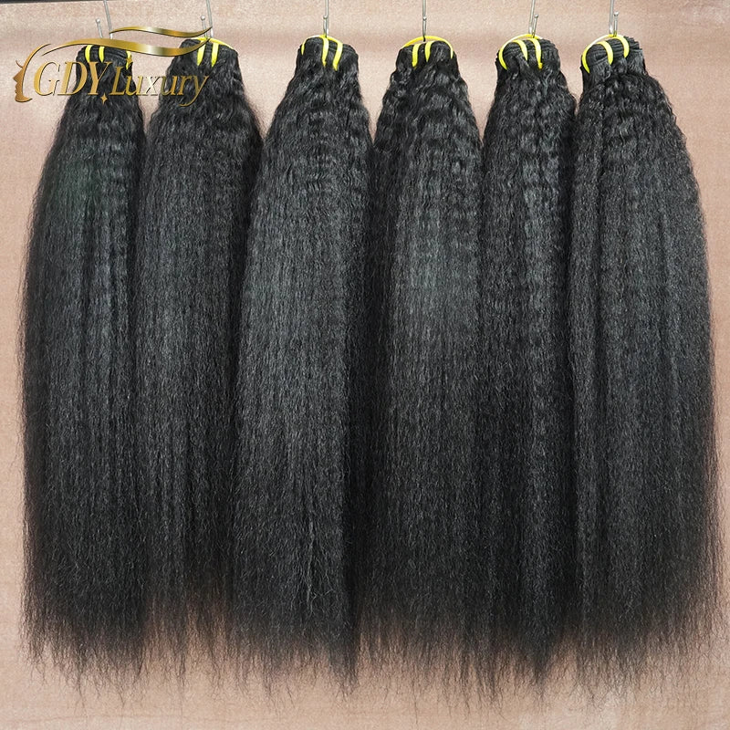 Raw Kinky Straight Hair Bundles 100% Human Hair Weave Bundles 1/2/3 Yaki Bundles Brazilian Raw Human Hair Extensions Thick End