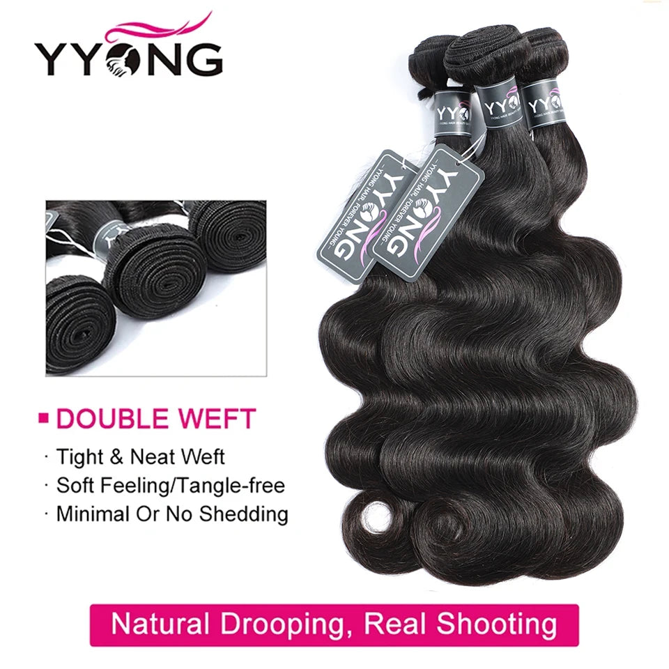 Yyong Body Wave Bundles 1/3/4 Bundles Brazilian Human Hair Weave Bundles 8-32 Inches Remy Human Hair Extensions