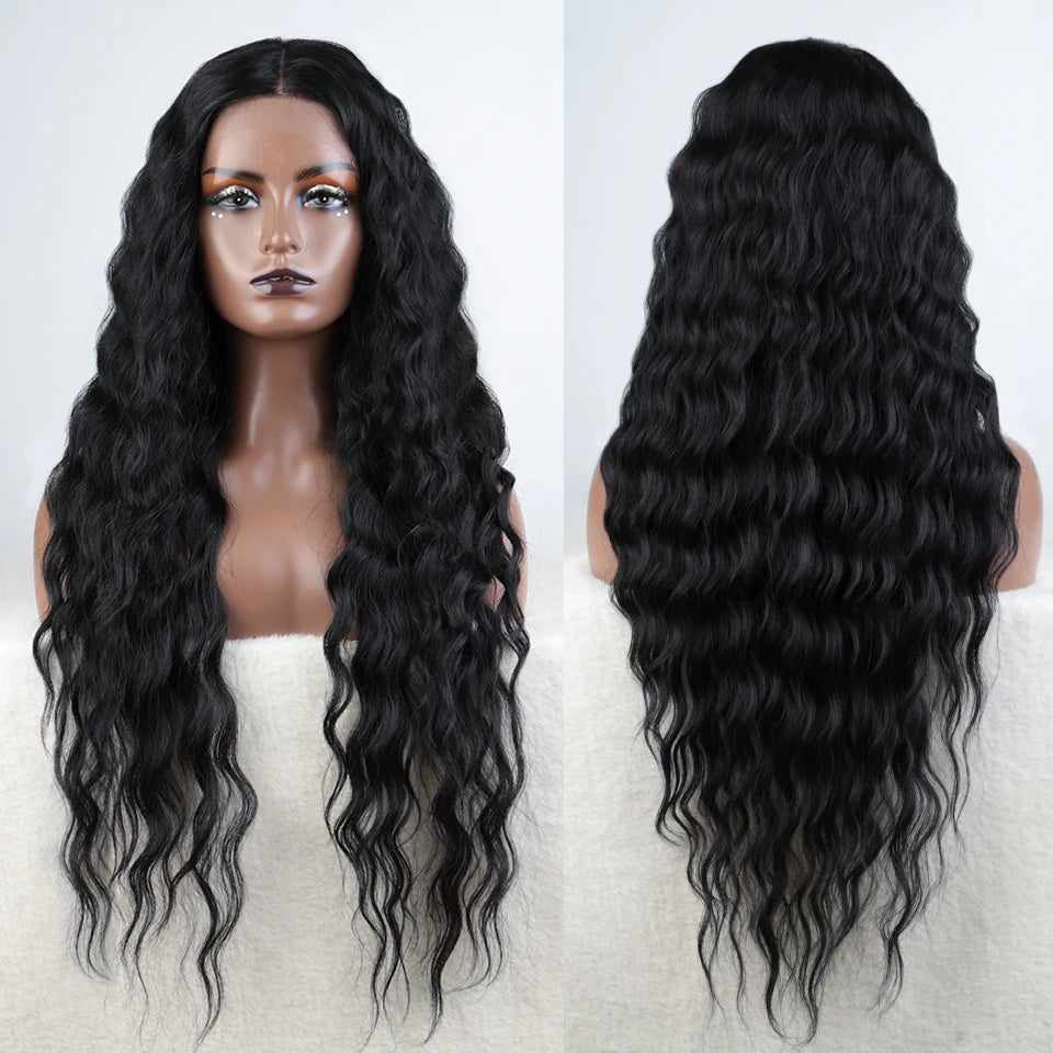Synthetic Lace Wig Long Deep Wavy Ombre Blonde Brown Lace Wigs For Black Women Heat Resistant Cosplay Wigs