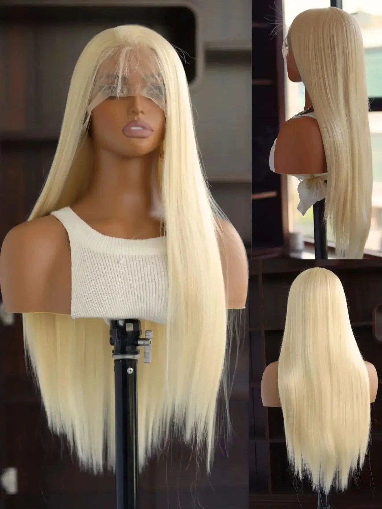 Platinum Blonde Synthetic Lace Front Wigs for Black Women Straight Lace Wig Preplucked Heat Resistant Fiber Women's Wig