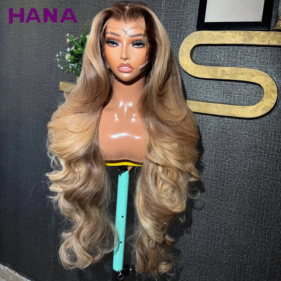 Ombre Brown Blonde Color Body Wave Transparent Lace 13x4 13x6 Lace Frontal Wig Pre-Plucked Remy 5x7 Lace Closure Human Hair Wigs