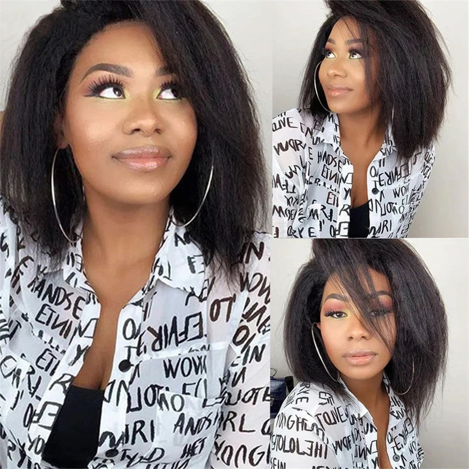 12A Glueless Wigs Malaysian Kinky Straight Lace Front Wigs Human Hair Pre Plucked 13X4 Yaki Straight Lace Frontal Wigs 180%