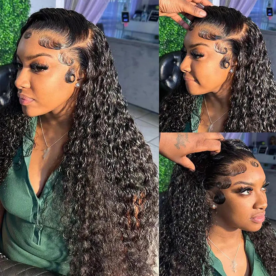 Brazilian Remy Human Hair Water Wave Lace Front Wig 180% Density Deep Curly Human Hair Wigs For Women 4x4 Lace Closure Cheap Wig
