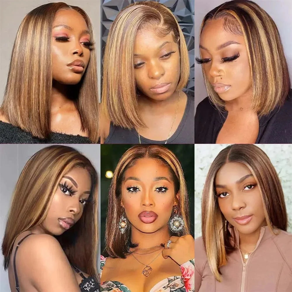 13x4 Transparent Lace Front Bob Wig Human Hair Ombre Honey Blonde 13x4 Wigs 10-16inch 4/27 Colored Transparent Frontal Lace Wig
