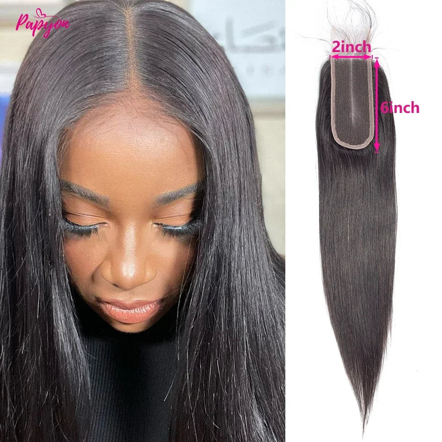 Straight Human Hair Bundles with 2x6 Middle Part Lace Closure 12A Brazilian Raw Hair Weaving Extensions Bundles And Closures