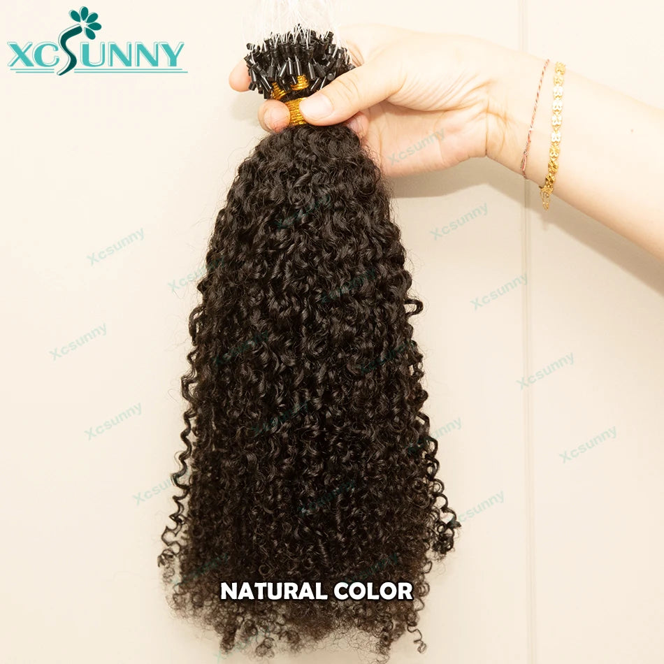 Microlink Hair Extensions Kinky Curly Color 4 Micro Ring Loop Hair Extensions Human Hair For Women Microring Hair Extensions