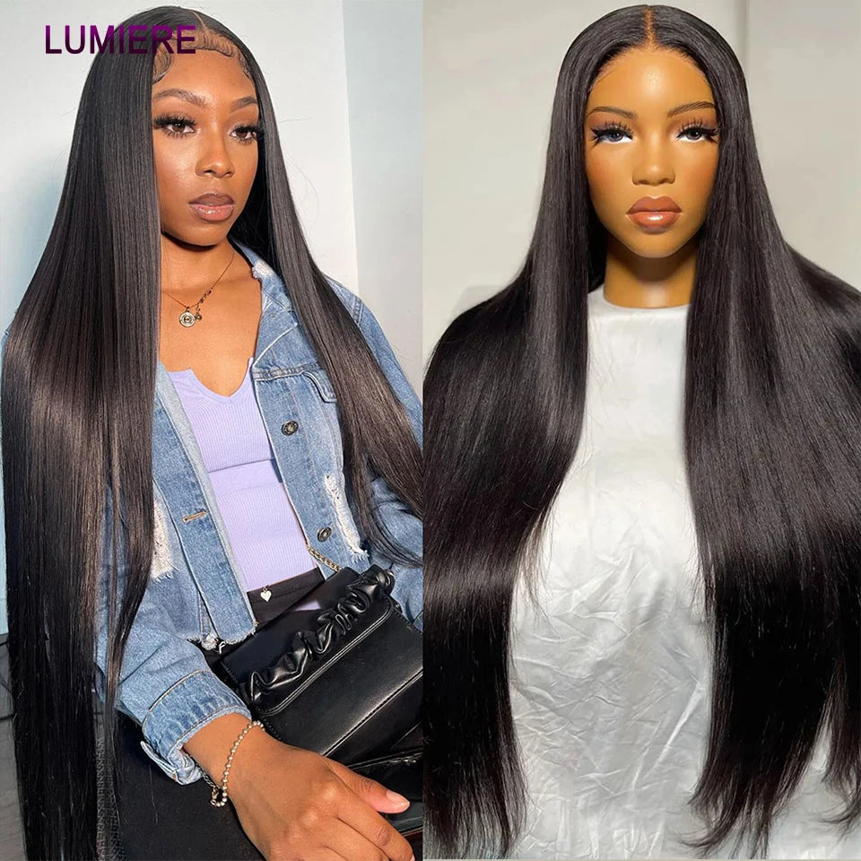 Raw Indian Bone Straight Bundles with HD Transparent Lace Closure 5x5 6x6 Frontal And Bundles 30 40 Inche Human Hair Double Weft